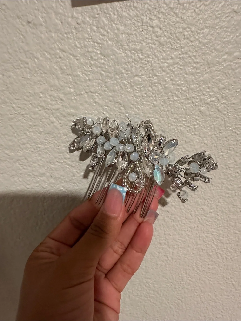 Silver Crystal Hair Comb with Opalescent Accents